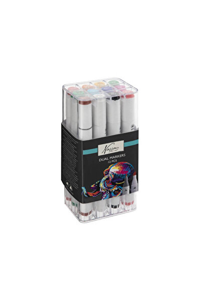 Nassau fine art Set 12 markere colorate premium cu varf dublu