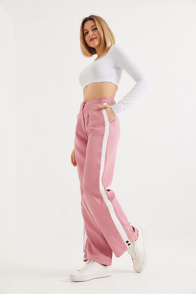CALİENTE Wide Leg Trousers with Side Stripes Pink