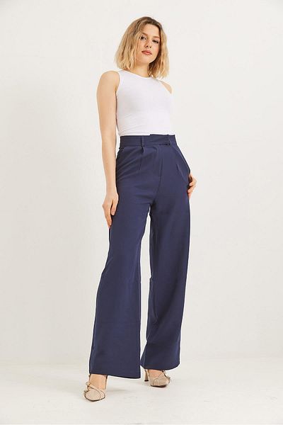 CALİENTE Hooked High Waist Loose Palazzo Trousers Navy