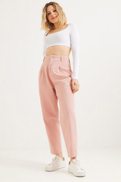 CALİENTE High Waist Loose Cut Trousers Pink