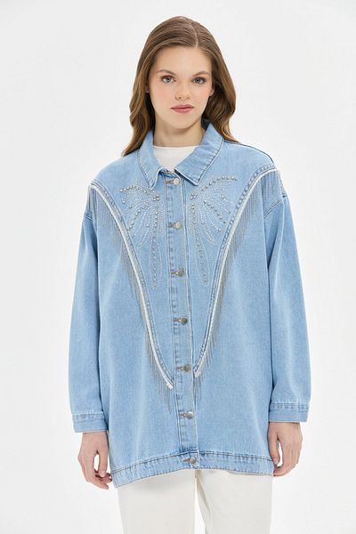 Esswaap Jachetă de blugi cu ciucuri Blue West Stone