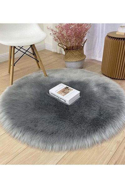 Comfy Bell SUPER SOFT FAUX FUR ROUND GREY 90 X 90 CM CARPET