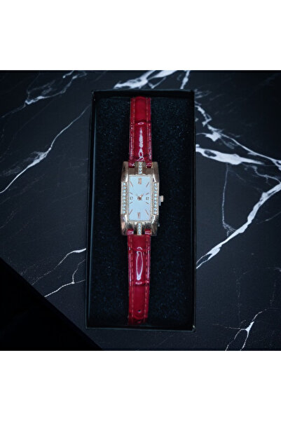 QUARTZ Kadın Kuvars Saat Kırmızı, Yeşil, Bordo, Oval Kasa, Deri Kordon, Hediy...