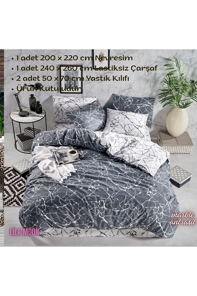 Beğenal Σετ κρεβατιού Ranforce Light - Μαρμάρινο μοτίβο ανθρακί Duet Personality