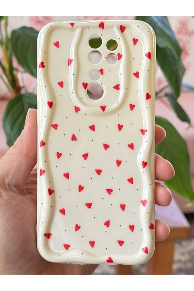 Fibaks حافظة لهاتف Xiaomi Redmi Note 8 Pro مع حماية للكاميرا وحافة مموجة وغطاء سيليكون بنمط قلب أحمر