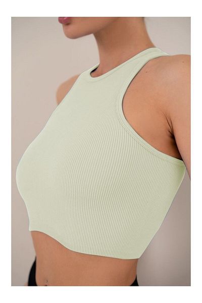 MİSTİRİK Murana Model Seamless Ribbed Model Knitted Model Half Body Crop Ecru Color