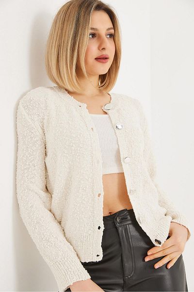 CALİENTE Metal Buttoned Knitwear Cardigan Ecru