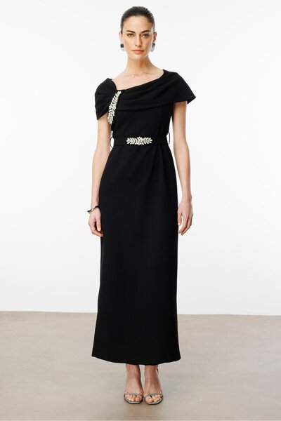 Moda İlgi Modailgi Aksesuar Detaylı Elbise Siyah