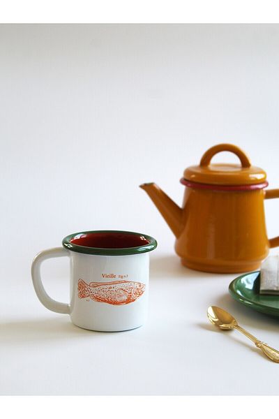 Elifle Enamel Small Mug 250ml Fish Pattern Mug for Coffee Tea Drink Camping Picnic Nautical Seafood