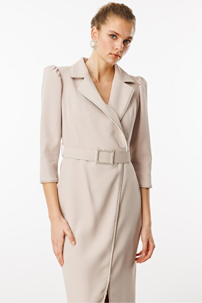 Moda İlgi Modailgi  Şerit Taş Detaylı Kruvaze Elbise Taş