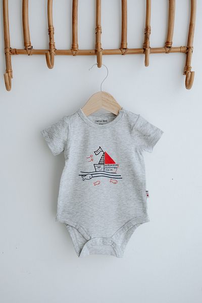 Mother Love 100% Organic Cotton Minimal Sailboat Patterned Short Sleeve Body