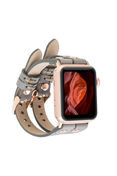 PLM ساعة أبل المتوافقة مع الحبل الجلدي Ely Double Tour RST9 باللون الرمادي