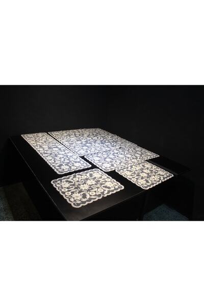 HUZUR ÇEYİZ Kilis El Işi Komple Tül Işlemeli 5 Parça Salon Takımı