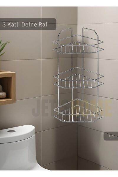 Jet's Home Banyo Rafı Mutfak Rafı Paslanmaz Baharatlık 3 Katlı Köşelik Şampua...