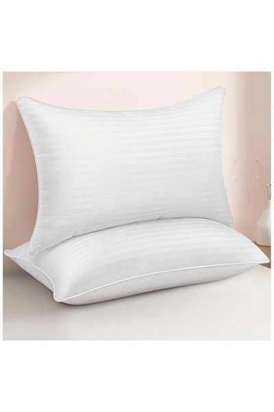 Comfy Set of 4 Hotel Quality Stripe Pillow - White