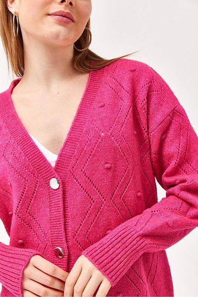 CALİENTE Openwork Metal Buttoned Knitwear Cardigan Fuchsia