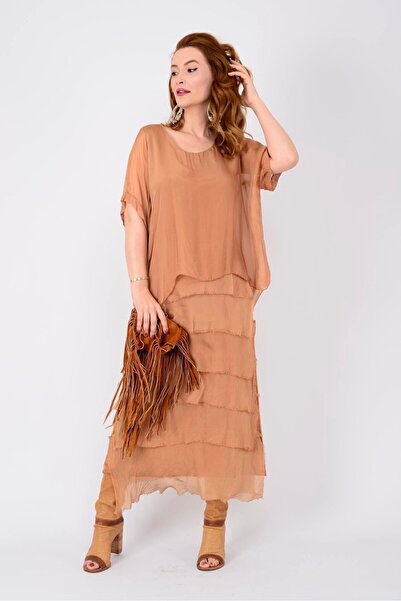 Bohem Stil Μεταξωτό φόρεμα ιταλικού μεγέθους 2 που δείχνει λεπτό με μισό μανίκι