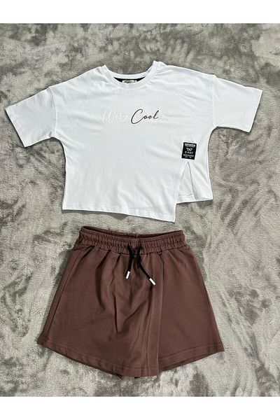 NEWKİDS 8-12 Years Old Girl's Suit with Shorts and Skirt