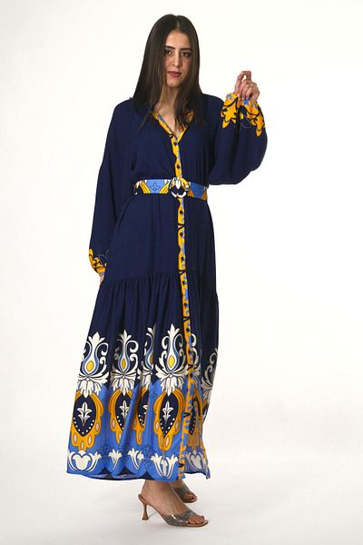 ABBRA Rochie de vară 100% viscoză, cu guler dominant, cu curea în față, cu nasturi