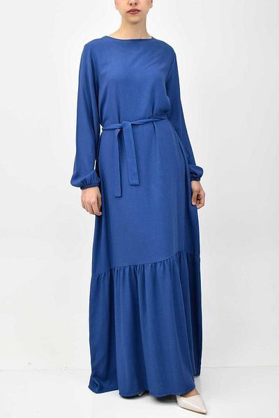 birizmoda Φόρεμα Hijab με λαβή ελαστική ζώνη και λεπτομέρεια βολάν - Μπλε