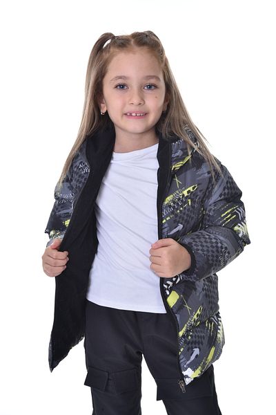 freemen Sports Girl Sportswear Children Yellow Black Digital Pattern Fleece Water and Wind Proof Hooded Coat