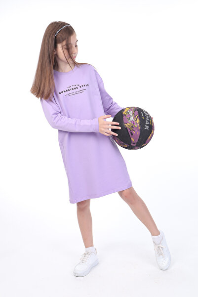 Toontoy Girl's Crew Neck Low Sleeve Letter Printed Dress