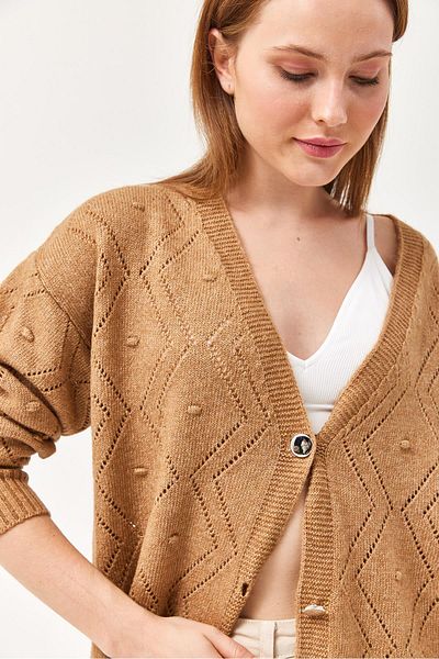 CALİENTE Openwork Metal Buttoned Knitwear Cardigan Mink