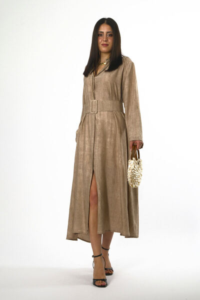 ABBRA Women's Belted Loose Dress with Pockets