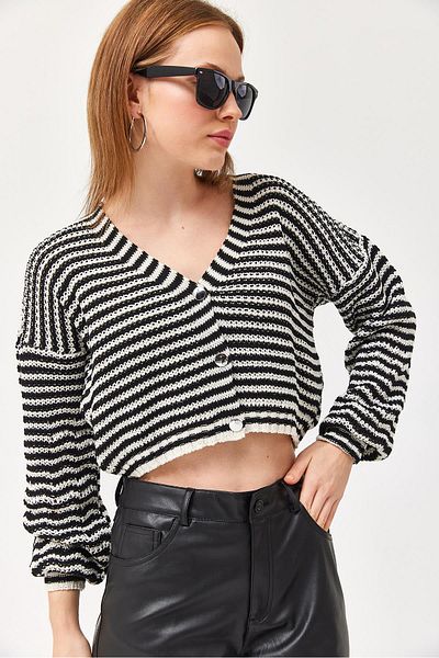 CALİENTE Openwork Buttoned Crop Knitwear Cardigan Black