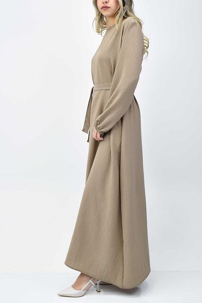 birizmoda Μπεζ Φόρεμα Ayrobin Hijab με Ελαστική Ζώνη
