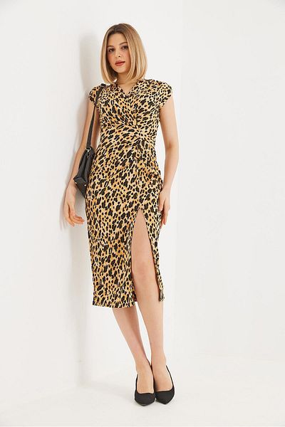 CALİENTE Φόρεμα Degaje Leopard με γιακά
