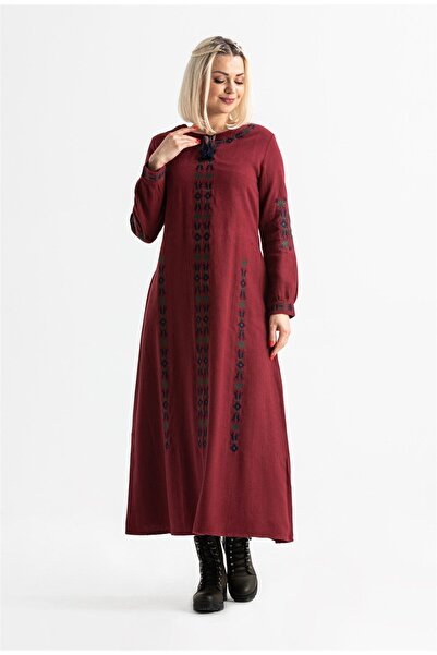 Eliş Şile Bezi Rochie lungă de toamnă și iarnă din flanel cu mâneci lungi Bur...