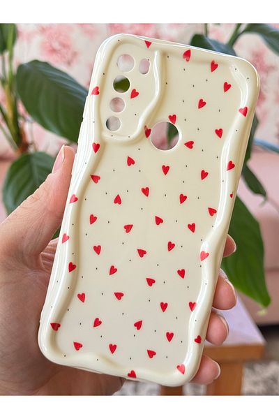 Fibaks حافظة لهاتف Xiaomi Redmi Note 8 مع حماية للكاميرا بحافة مموجة وغطاء سيليكون بنمط قلب أحمر