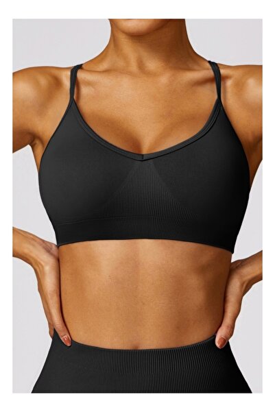 KAWN YOGA حمالة صدر رياضية نسائية مخططة من الخلف - حمالة صدر يوغا مبطنة منخفض...