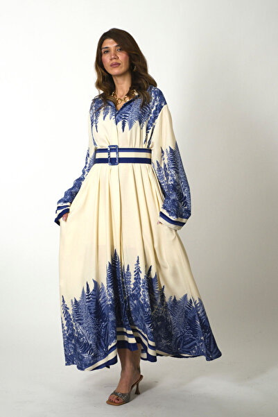 ABBRA Women's Loose 100% Viscose Summer Dress with Belt Pocket Detail