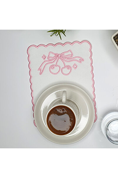 decofav Вишневий дизайн Білий колір Тканина з рожевим вишиванням Коктейльна с...