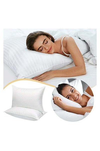 Comfy SOFT & LUXURIOUS WHITE COTTON HYPOALLERGENIC SET OF 2 STRIPE HOTEL PILLOW