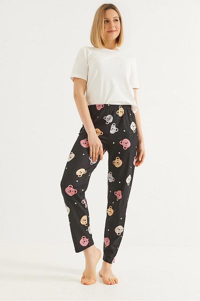 CALİENTE Pantaloni de pijama de damă cu talie elastică negri