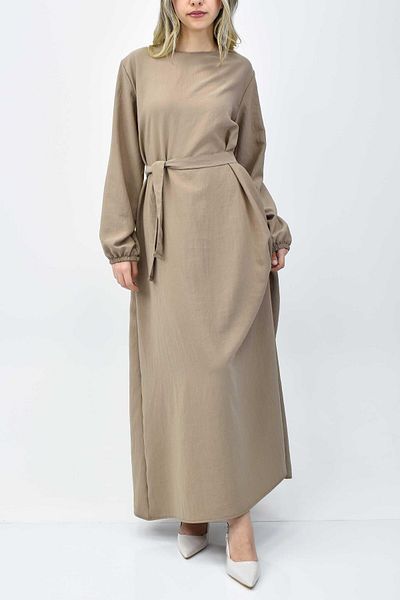 birizmoda Μπεζ Φόρεμα Ayrobin Hijab με Ελαστική Ζώνη
