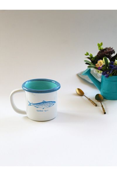 Elifle Enamel Small Mug 250ml Fish Pattern Mug for Coffee Tea Drink Camping Picnic Nautical Seafood