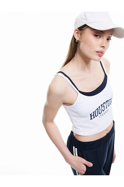 Koton Printed Slim Fit Sleeveless Contrast Crop Top with Rope Strap