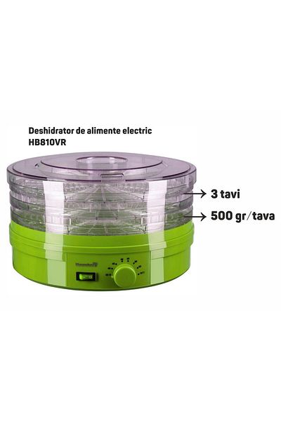 Hausberg Elektrická sušička potravin HB810VR, Nastavitelný termostat, Výkon 250 W, měděný motor, zelená