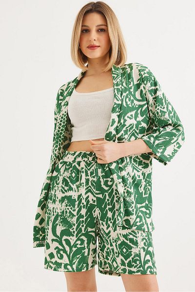CALİENTE Ethnic Pattern Shorts Double Suit Green
