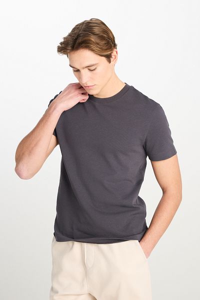 Lee 100% Cotton Relaxed Fit Wide Ksim Crew Neck Anthracite Basic T-Shirt