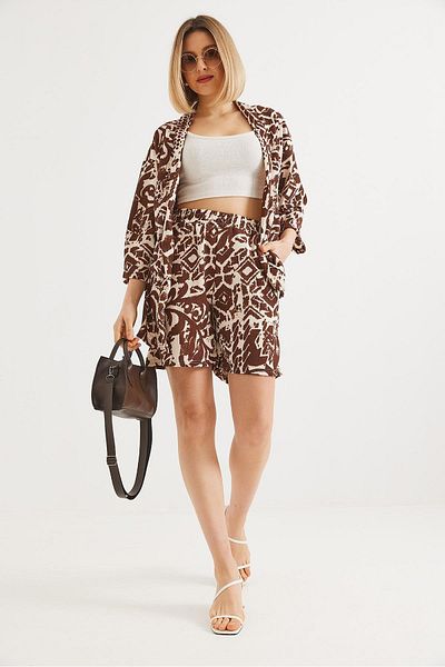 CALİENTE Ethnic Pattern Shorts Double Suit Brown