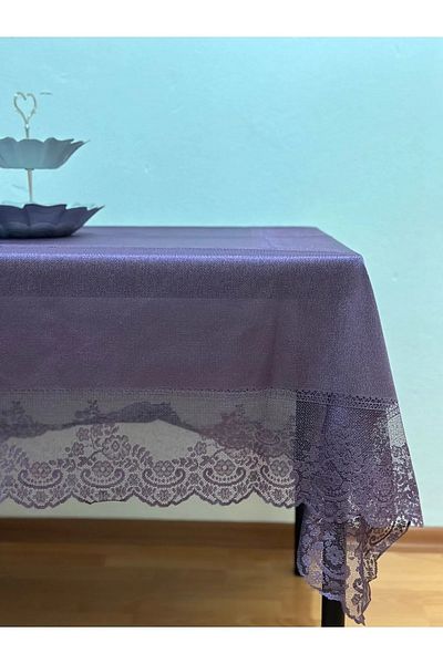 Çt Çeyizci Tekstil Față de masă cu țiglă, fără griji, rezistentă la pete, dantelă, violet 160x220 cm