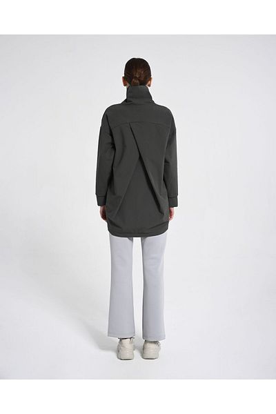 Monolou Wrap Back Stand Collar Stretch Fabric Pocket Sweatshirt Anthracite