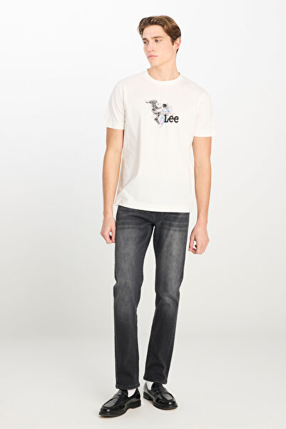 Lee 100% Cotton Regular Fit Regular Cut Crew Neck Off-White T-Shirt