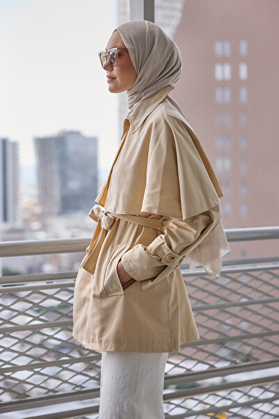 LOCCO Women's Shoulder Epaulet Detailed Short Trench Mink