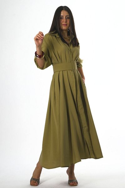 ABBRA Women's Pocket Detailed Belted Loose Dress